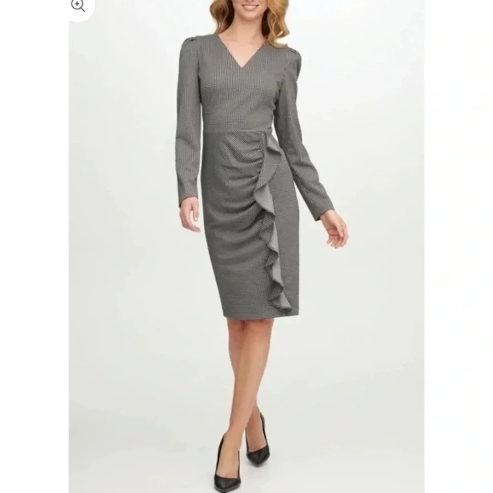Calvin Klein Women’s Ruffled Houndstooth-Dress NEW #49